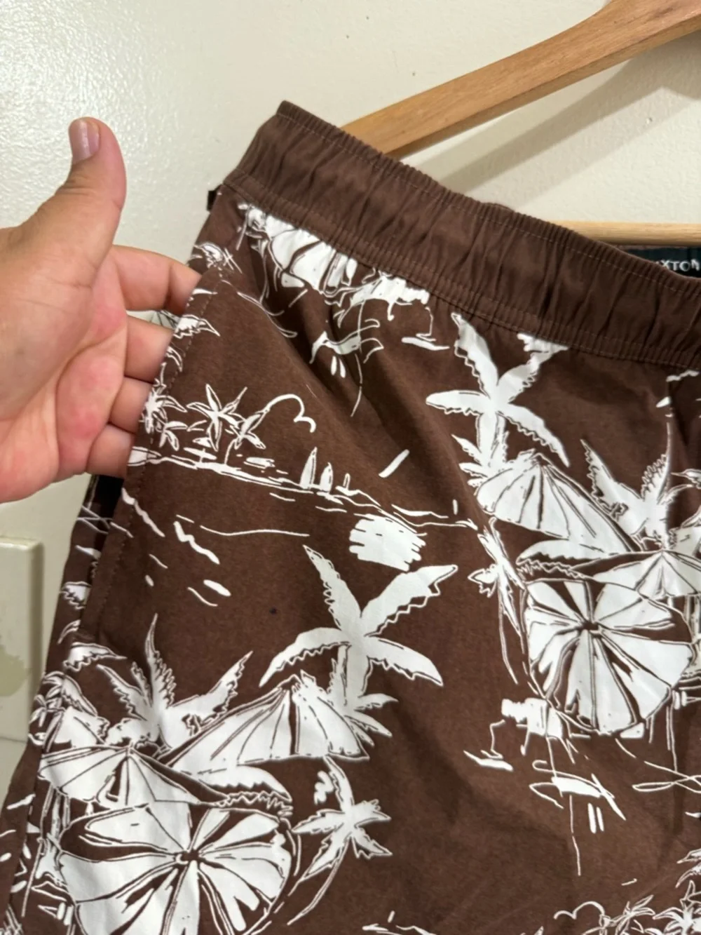 Brixton Brown and White Palm-Print Swim Trunks